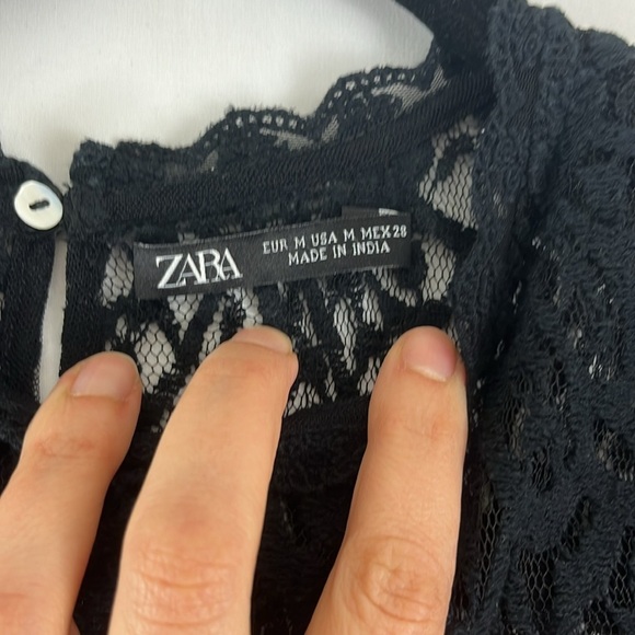 Zara Sheer Black Lace Scalloped Neck and Hem Top - Picture 5 of 9